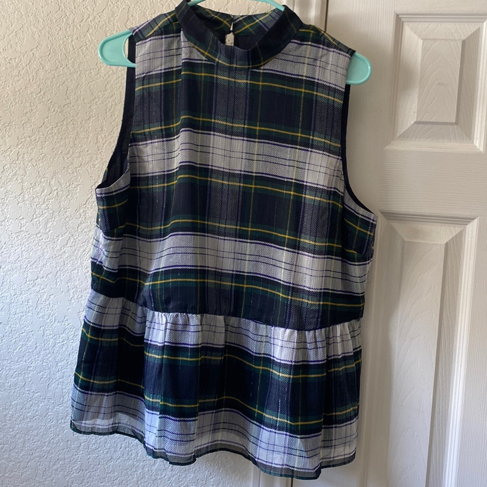 J Crew Plaid Peplum Top